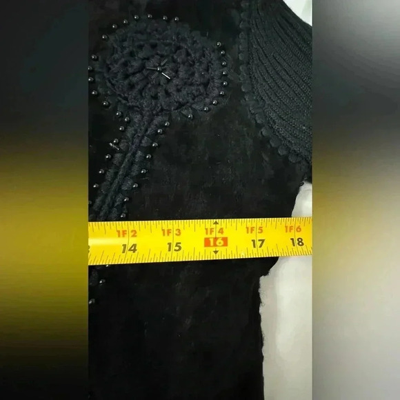 VTG Embroidered Beaded Wool Suede Fitted  Zip Up Jacket Sweater Grannycore Fun - Picture 13 of 16